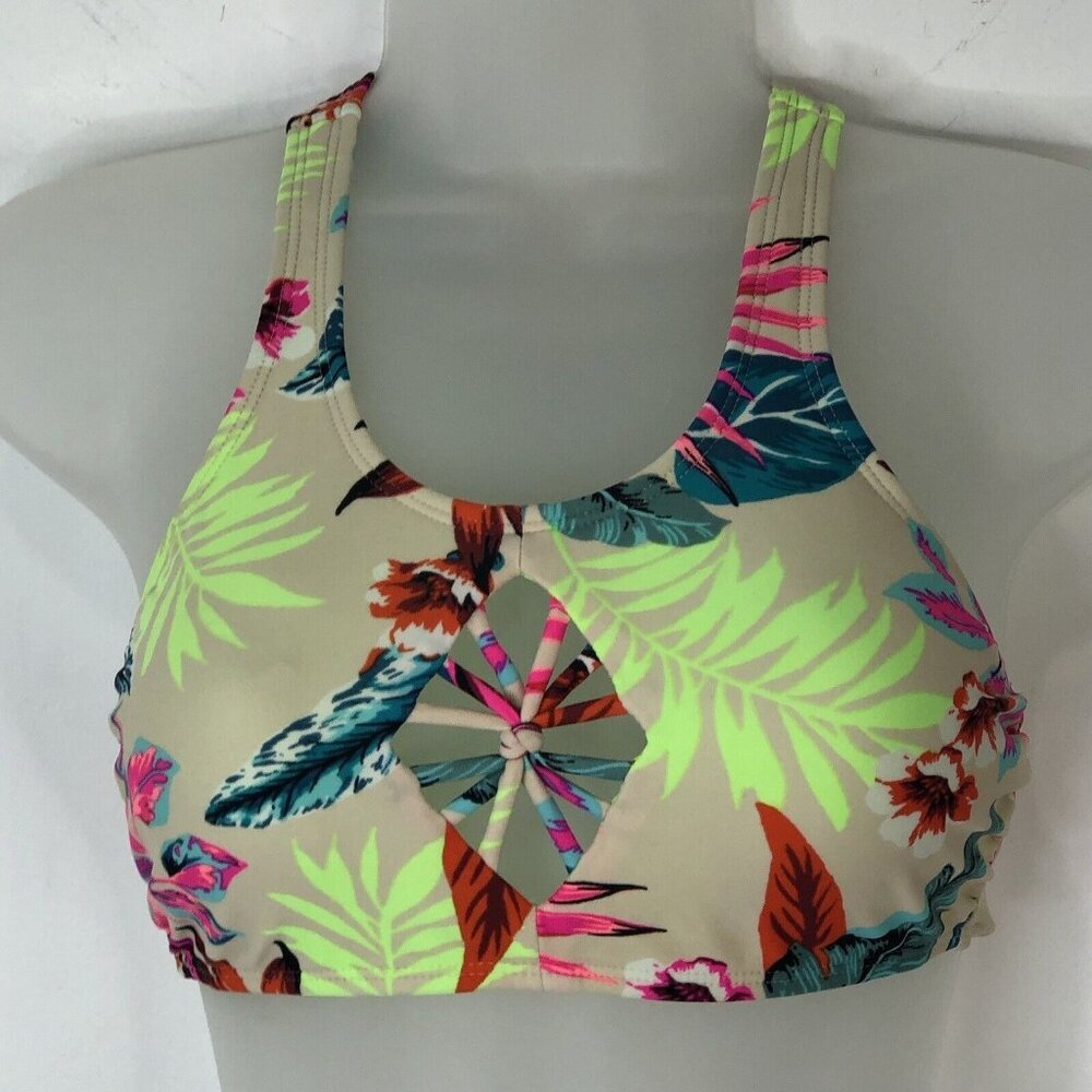 Xhilaration Womens Tropical Bikini Top with Keyhole Front Lace Up Back Sz Small